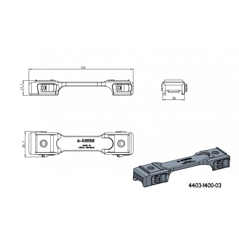 1" kikkertmontageringe [25,4mm] | en-delt picatinny base med QD håndtag 