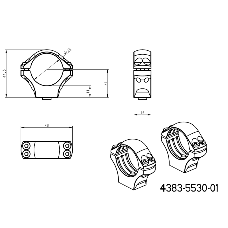 30mm kikkertmontageringe | en-stykke picatinny base med håndtag 