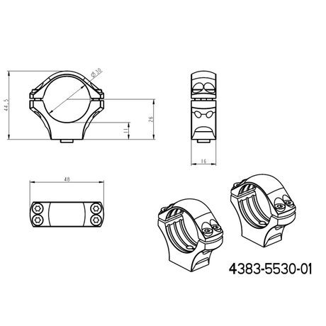 30mm kikkertmontageringe | lang Picatinny QD Ergo base 