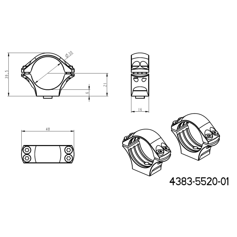 30mm kikkertmontageringe | en-stykke picatinny base med håndtag 