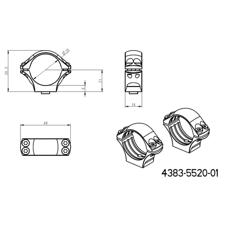 30mm kikkertmontageringe | lang Picatinny QD Ergo base 