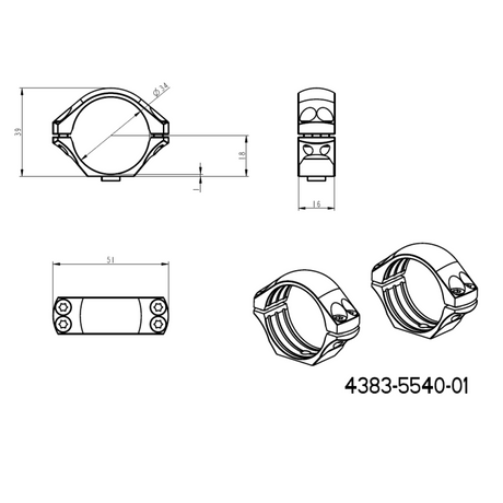 34mm kikkertmontageringe | lang Picatinny QD Ergo base 