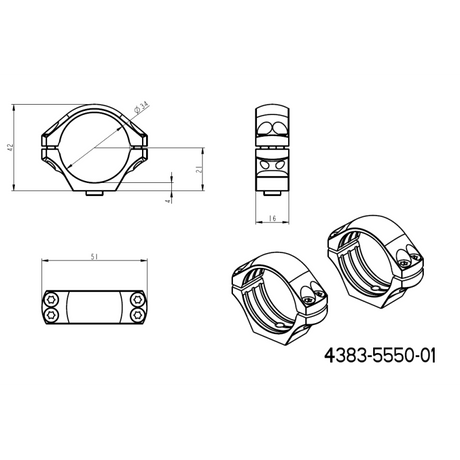 34mm kikkertmontageringe | lang Picatinny QD Ergo base 