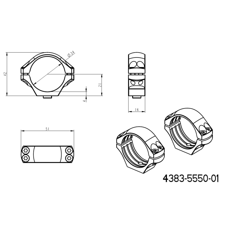 34mm kikkertmontageringe | to-delt Picatinny QD Ergo base 