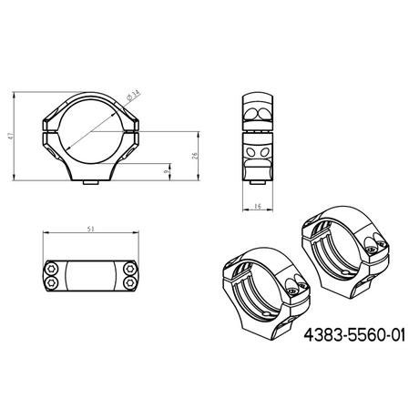 34mm kikkertmontageringe | lang Picatinny QD Ergo base 