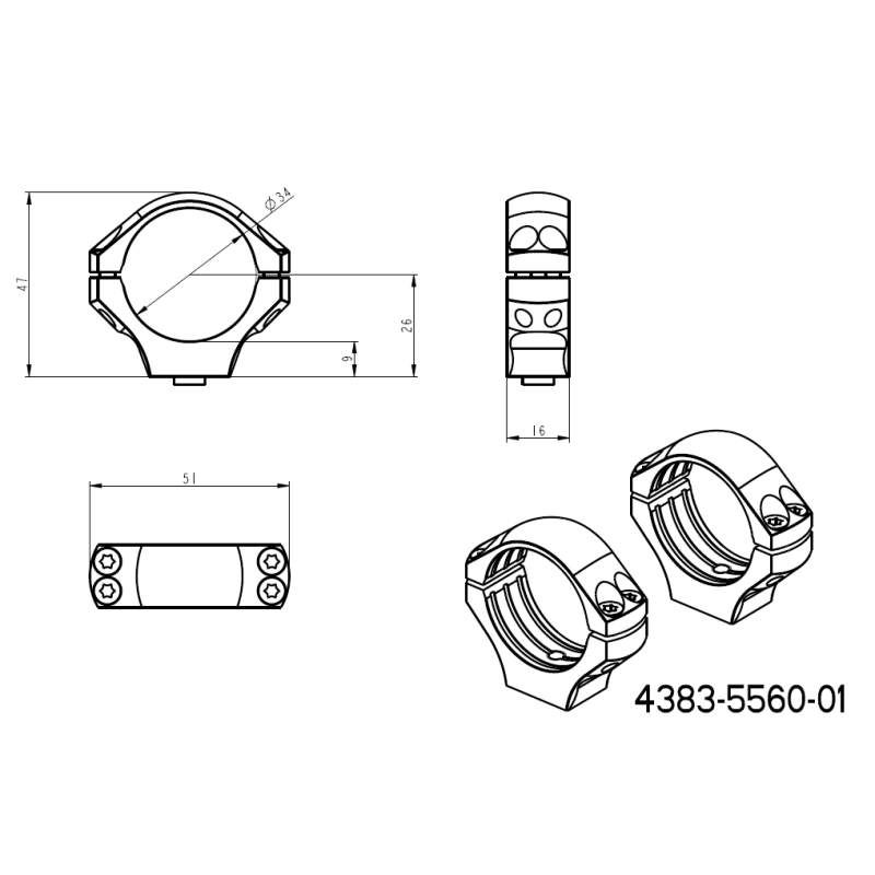 34mm kikkertmontageringe | to-delt Picatinny QD Ergo base 