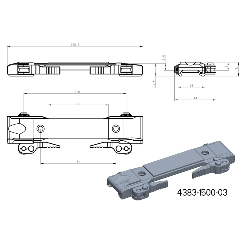 Base for JK-N adaptere | picatinny base med QD håndtag [lang] 