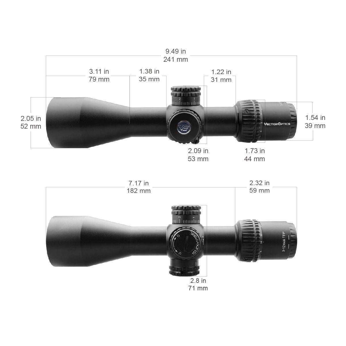 Vector Optics Veyron 3-12x44 FFP kompakt riffelkikkert 