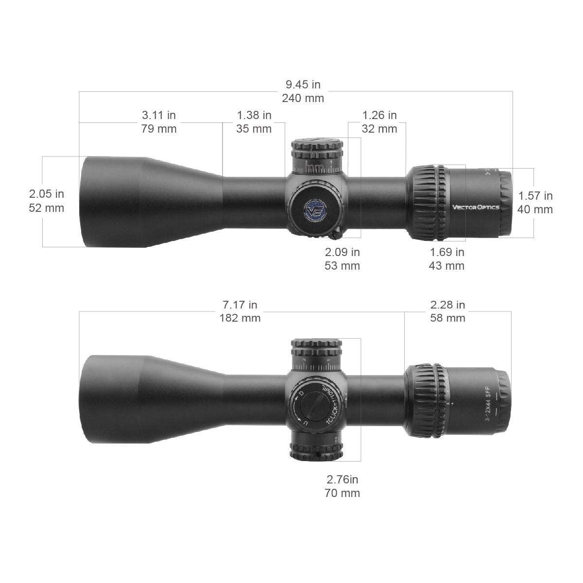 Vector Optics Veyron 3-12x44 SFP kompakt riffelkikkert 