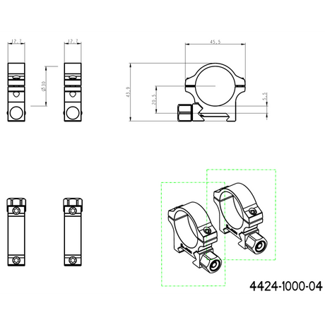 30mm kikkertmontageringe | Picatinny base med skrue møtrik 