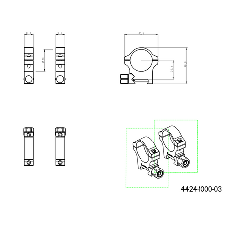 30mm kikkertmontageringe | Picatinny base med skrue møtrik 